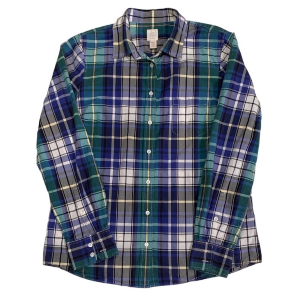 J Crew Plaid Women’s Plaid Button Down Shirt - Blue and Green